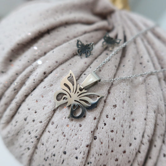 Vlinder Set Sieraden - Roestvrijstalen Set Zilver